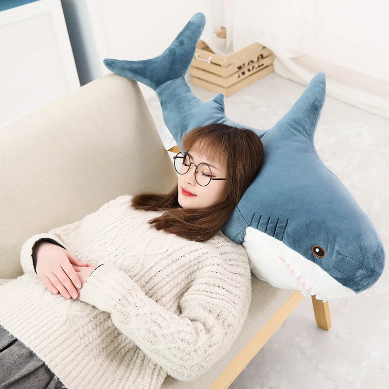 140CM Big Soft Simulation Cute Shark Plush Toys Kawaii Stuffed Kids Children Boys Girls Lovely Animal Pillow for Birthday Gifts