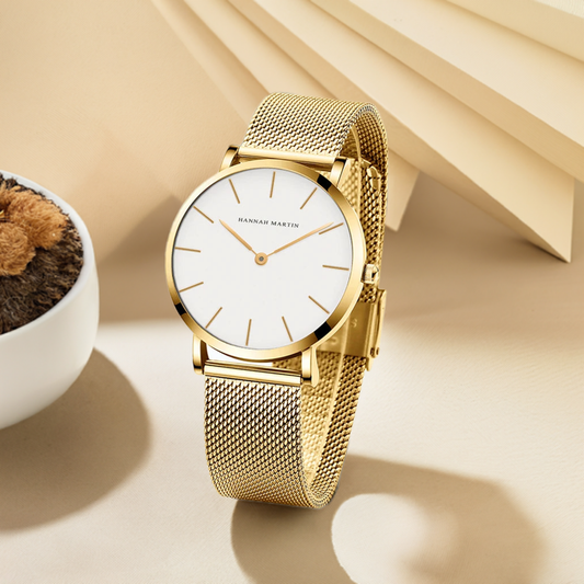 Hannah Martin Watch & Bracelet Set | Rose Gold Mesh Minimalist