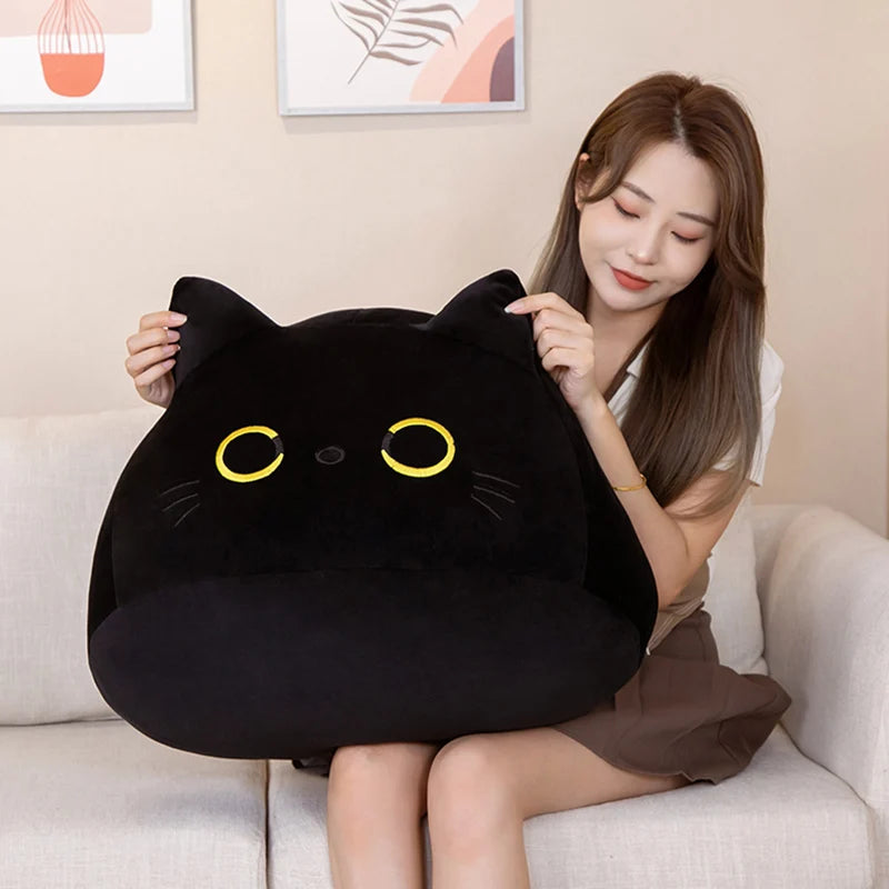 9cm-70cm Kawaii Big Size Plush Cat Pillow Round Black Cat Bed Cushion Sleeping Toys Stuffed Soft Animal Dolls Kids Birthday Gift