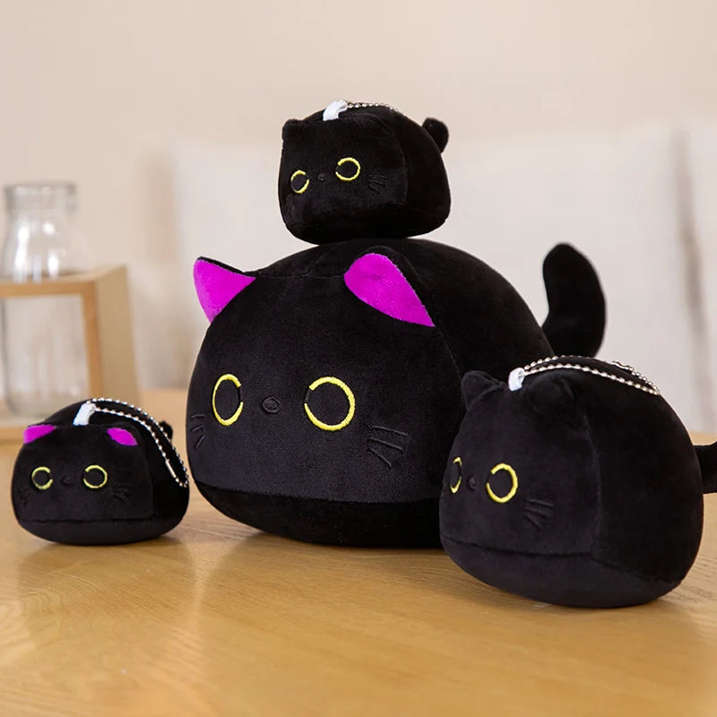 9cm-70cm Kawaii Big Size Plush Cat Pillow Round Black Cat Bed Cushion Sleeping Toys Stuffed Soft Animal Dolls Kids Birthday Gift