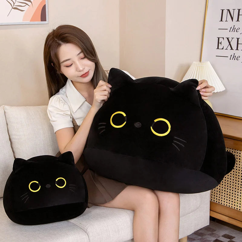 9cm-70cm Kawaii Big Size Plush Cat Pillow Round Black Cat Bed Cushion Sleeping Toys Stuffed Soft Animal Dolls Kids Birthday Gift