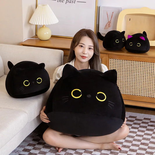 9cm-70cm Kawaii Big Size Plush Cat Pillow Round Black Cat Bed Cushion Sleeping Toys Stuffed Soft Animal Dolls Kids Birthday Gift