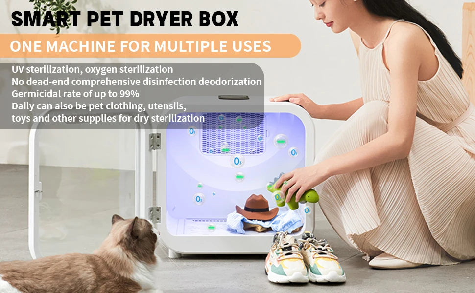 66L Pet Dog Hair Dryer Cat Ultraviolet Sterilization Drying Box Automatically Mute Noise Pet Hair Dryers for Cat Dog Grooming