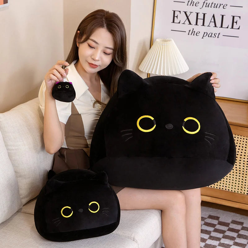 9cm-70cm Kawaii Big Size Plush Cat Pillow Round Black Cat Bed Cushion Sleeping Toys Stuffed Soft Animal Dolls Kids Birthday Gift