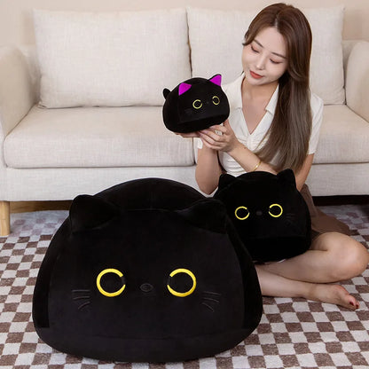 9cm-70cm Kawaii Big Size Plush Cat Pillow Round Black Cat Bed Cushion Sleeping Toys Stuffed Soft Animal Dolls Kids Birthday Gift